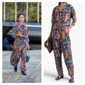 STELLA MCCARTNEY Sophie Silk Set Dark Floral Top Pant IT 40 US 4 Matching Outfit